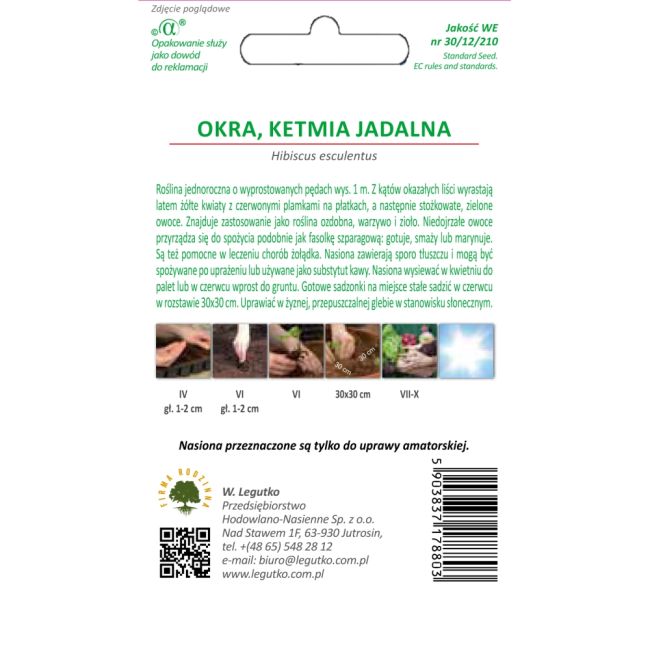 Okra, Ketmia jadalna - Clemson Spineless - Nasiona - W. Legutko