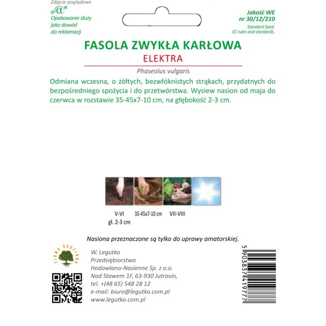 Fasola szparagowa - Elektra - Nasiona - W. Legutko