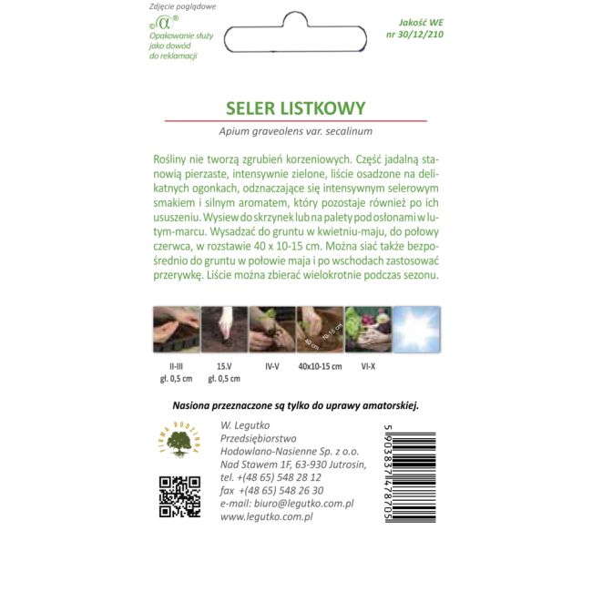 Seler - listkowy - Green cutting - Nasiona - W. Legutko
