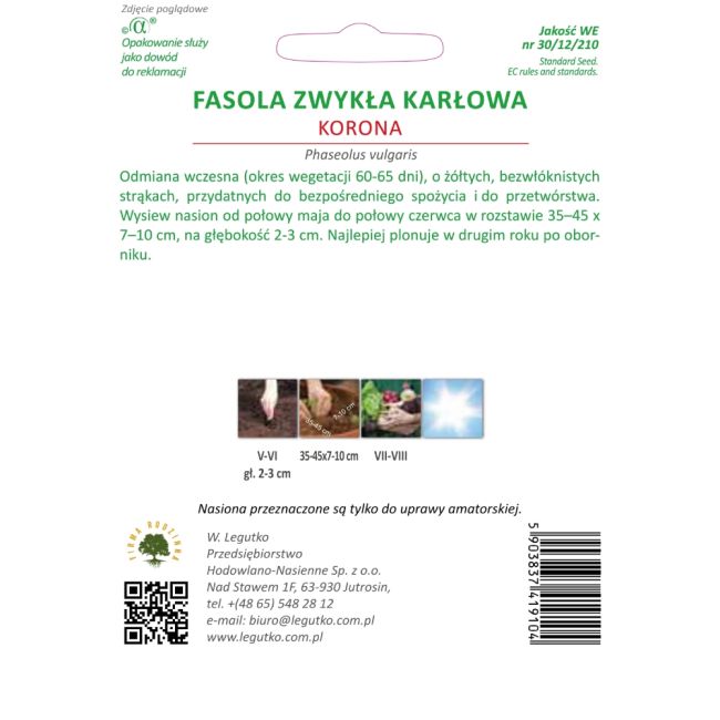 Fasola - szparagowa - Korona - Nasiona - W. Legutko